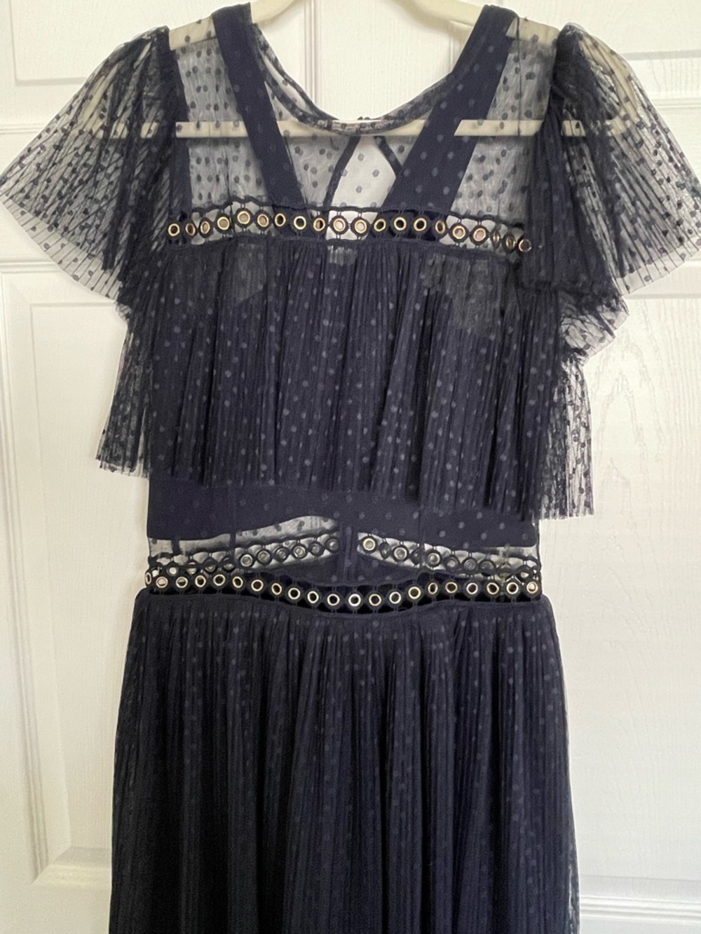 Sheer Navy Midi Dress with Eyelet Embellishment - Picture 7 of 7